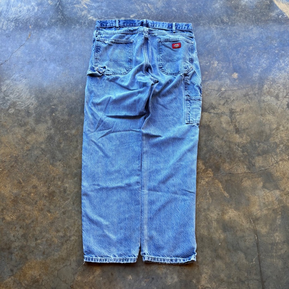 Dickies Mens Carpenter Jeans 36x32 Light Wash Denim Distressed Workwear Pants